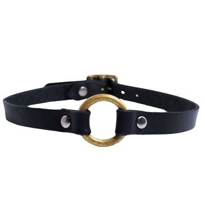 JAKIMAC Classic O-ring Choker Necklace Black Leather & Gold Hardware